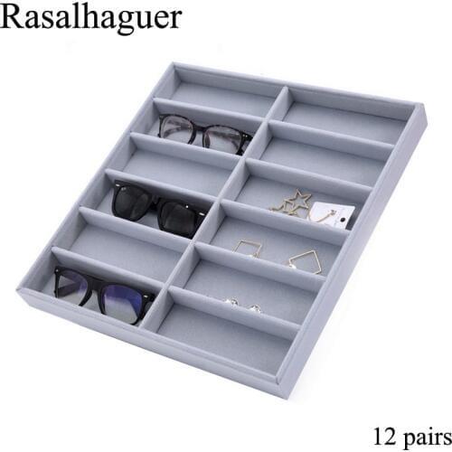 Luxury Ice Gray 12 Grids Sunglasses Display Box Sunglasses Display Glasses Display Props Jewelry Organizer Tray Fashion Cases