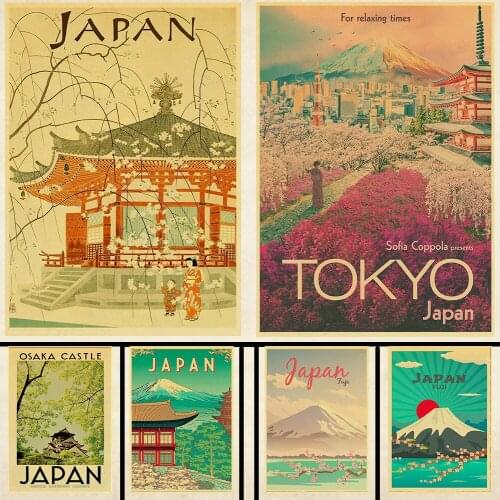 Retro Visit Japan Tokyo Travel Art Paintings Vintage Wall Pictures Kraft Paper Printed Wall Stickers Home/Bar Decoration