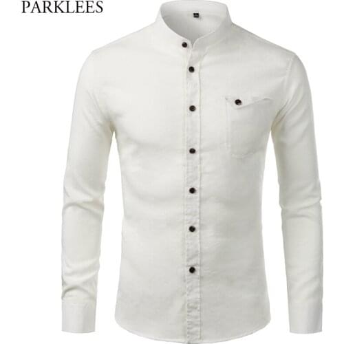 White Standing Collar Men Dress Shirts Long Sleeve Men Fashion Business Casual Slim Fit Mens Chemise Homme Camisa Masculina 4XL