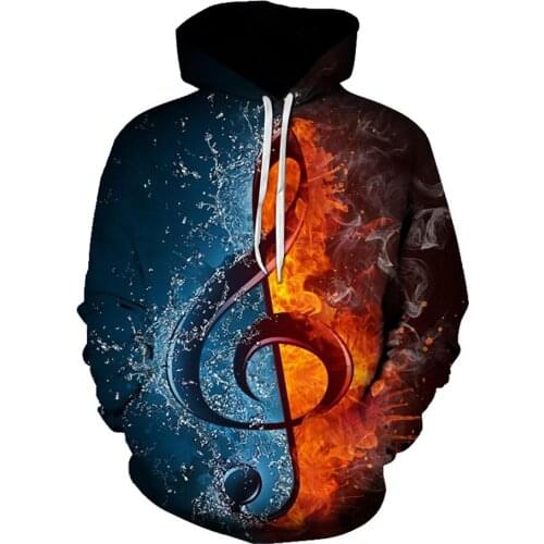 Sreet Wear 3D Hoodies Long Sleeve Personality Unisex Couple Hooded Sweatshirt Music Note Men Women Pullover Clothing