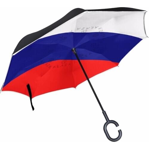 Windproof Russia Flag Reverse Umbrella Double Layer Inverted Chuva Umbrella Self Stand Rain Protection C-Hook Hands For Car