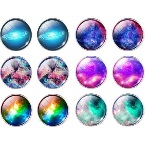 Vintage Silver Color Earring Galaxy Stud Earrings Space Glass Dome Cabochon Stud Earrings Fashion for Mothers Day Women