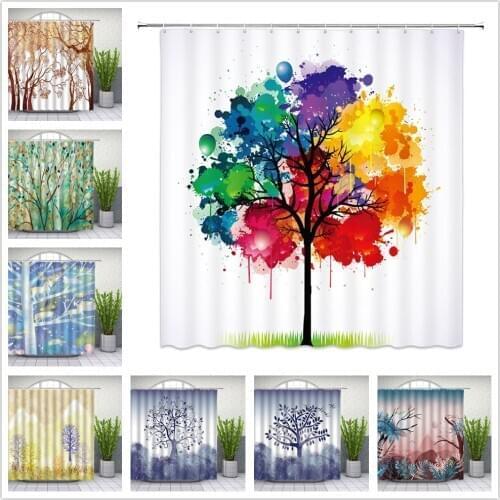 Green plant Shower Curtains Hand Painted Colorful Palm leaves coconut tree Pink Flamingo Bathroom Decor Waterproof Cloth Curtain