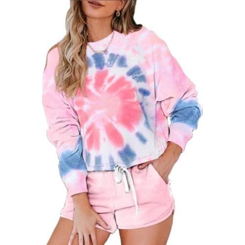 2020 New Tie-dyed Womens Pajamas Gradient Print Long Sleeve Tops and Shorts Set for Woman Two Pieces Set