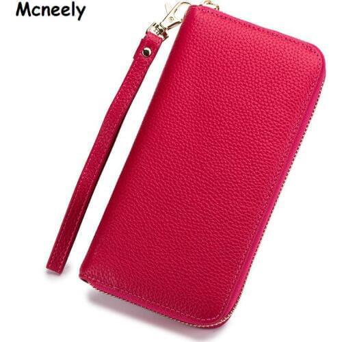 Mcneely Women Genuine Leather Long Wallet Luxury Brand Clutch Wallet Ladies Purse Girls Money Bag Purse Card Holder