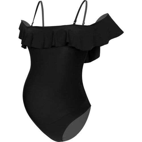 Pregnant Women Swimsuit Plus Size Maternity One Piece Swimwear Ruffle Off Shoulder Solid Bikinis Sexy Women Maternity Beachwear