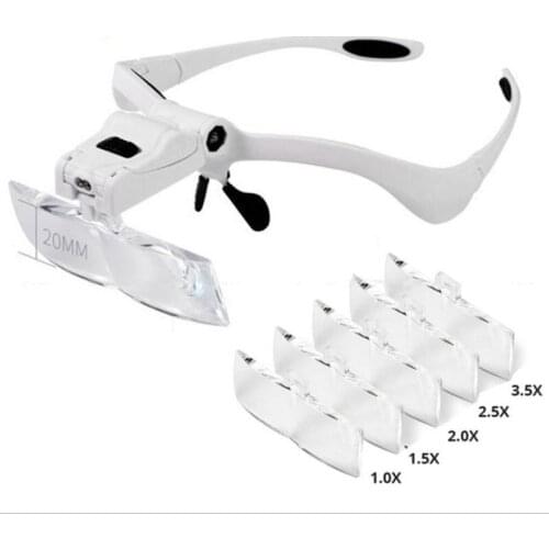 1.0/1.5/2.0/2.5/3.5X Adjustable 5 Group Lens Loupe LED Light Headband Magnifier Glass LED Magnifying Glasses With Lamp