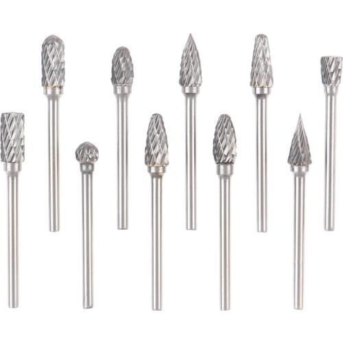 10pcs Tungsten Steel Rotary File 1pcs Boule Slot With Blade On The Top Carbide Alloy Cylindrical Milling Cutter Column