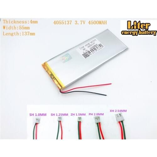 3.7V 4055137 4500mah polymer rechargeable battery FOR 3.7V 4500mah 4055137 PLUG Lithium polymer battery