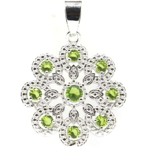 39x25mm Beautiful Flowers Shape Created Green Peridot White CZ Gift For Girls Silver Pendant