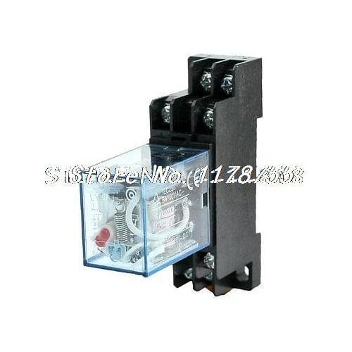 AC110/120V Coil Red Pilot Lamp DPDT Electromagnetic Relay 10A w DIN Rail Socket