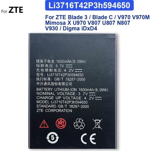 1650mAh Li3716T42P3h594650 Battery For ZTE Blade 3 / Blade C / V970 V970M Mimosa X U970 V807 U807 N807 V930 / Digma iDxD4