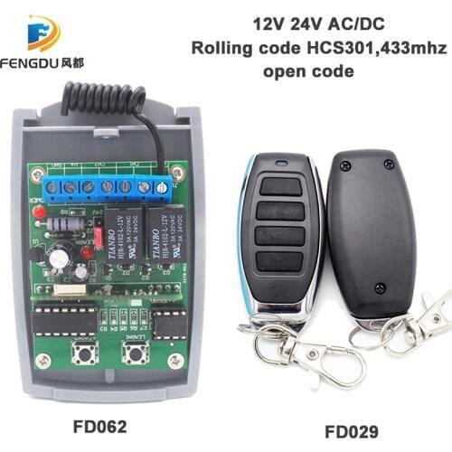 433 MHz 12V 24V AC/DC Wireless 2CH RF Transmitter Remote Control Switch + RF Relay Receiver For Light Garage Door Opener