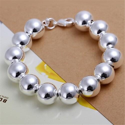 BAYTTLING 925 Sterling Silver 21CM 14MM Beaded Chain Bangle Bracelet For Woman Man Fashion Glamour Party Jewelry Gift