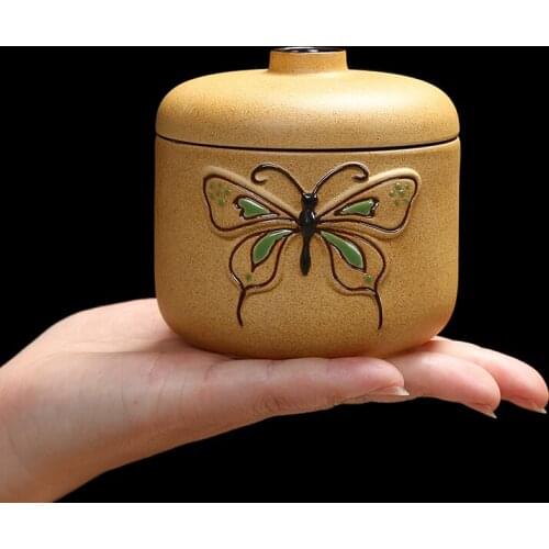 Teapot Small Sealed Hand Painted Butterfly Ceramic Pot Household Flower Tea Medicinal Powder Storage Jar Teaset Accessories
