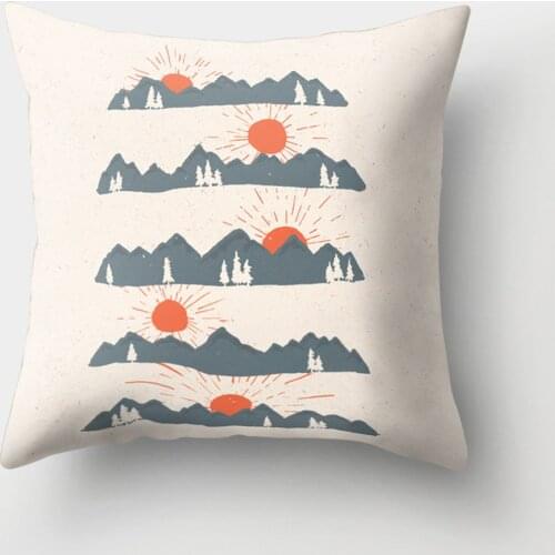 Cartoon Scenery Polyester Cushion Cover Sun and Mountain Decorative Pillowcase for Home Decor Living Room Sofa Seat Covers 45x45