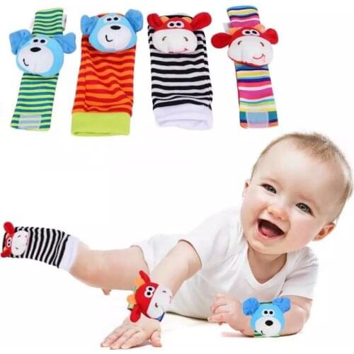 Infant Baby Kids Socks Rattle Toys Wrist Rattle and Foot Socks 0-12Months Infant Wristbands Soft Handbells Toy Cartoon Baby Toys