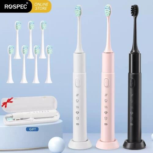 ROSPEC Sonic electric toothbrush Waterproof 5 modes Fully automatic Wireless USB charger Dupont soft bristle brush head Portable