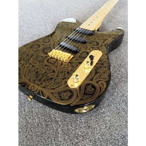 Electric Guitar Gold Flower Pattern 3S Pickups Maple Fretboard Gold Hardwares.customized,Paypal available!T-27