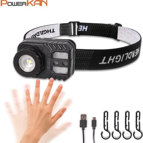 PowerKAN New Headlight IPX5 600 Lumen Motion Sensing Adjustable Focus Headlight Work Lamp XPGLED USB Rechargeable Flashlight