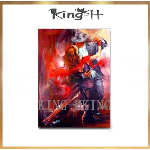 Hand-painted figures dressed in sexy red couples dancing figures art oil painting classical beauty wall adorns the hotel lobby