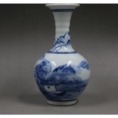 Blue and white landscape appreciation bottle household porcelain decoration small ornament hand-painted antique porcelain