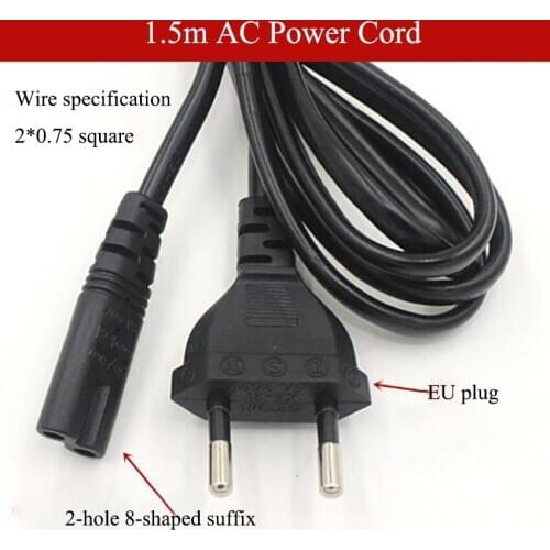 1.5m AC Power Cord EU Plug Power Supply Cable 8-Shaped Power Wire Cable Extension Cords For Home LED, Digital Camera, Desk Lamp