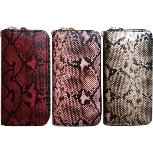 KANDRA New Womens Natural Python Snake Skin Leather Wallet Clutch Purse Large Capacity Ladies Wristlet Zip Around Long Wallet