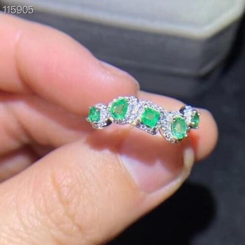 Natural Emerald Ring S925 Silver Exquisite Ring Natural Gemstone Ring Birthstone Give Woman Gift