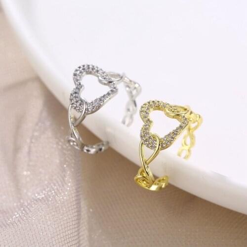 Fashion Boho Lovely Men Heart Open Rings Engagement Zircon Vintage Women Wedding Adjustable Finger Ring For Couples Jewelry