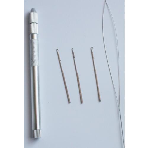 3pieces Hooking Aluminium Pulling Needles + 1 Holder KIT Make Lace Wigs Micro Rings Loop Hair /cold fusion hair Tools