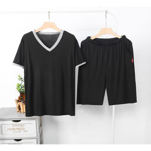 Modal Pajamas Set Man Short Sleeve Shirt Shorts 2Piece/Set Cool Summer Casual Black Men Elastic Big 4XL Size 2020 Homewear