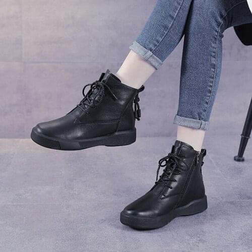 Leather Martin Boots Womens Upper Layer Cowhide Autumn and Winter New British Style Flat Ankle Boots Tide Wild Short Boots