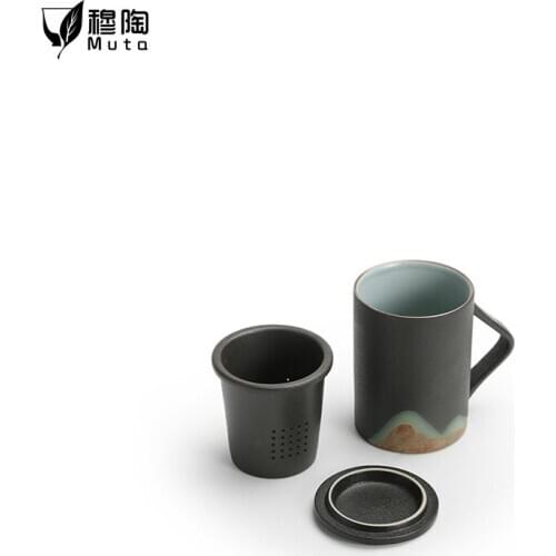 Creative Ceramics Tea Infuser Mugs Cup With Lid Cover Filter Wooden Handle For Milk Coffee Juice Tumbler Customizable Decor taza