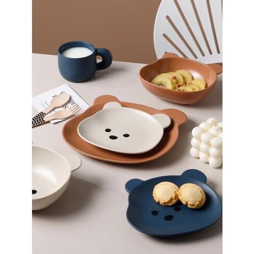 Cubs Ceramic Bowl and Plate Cute Home Salad Breakfast Plate Tableware Dessert Plate Set