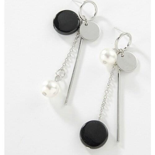 Fashion Jewelry Bohemian Simple Round Pearl Earrings Sticks Asymmetric Tassel Earrings Womens Statement Elegant Long Earrings