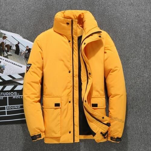 Down Jacket Men Fashion Casual Autumn Thick Warm White Duck Down Solid Big Pockets Men Coat Winter