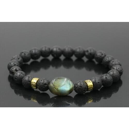 Men Bracelet Natural Lava Stone Labradorite Spectrolite Charm Beads Bracelet Lucky Meditation Bracelets Women Yoga Jewelry Gift