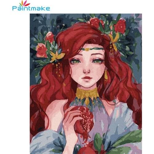 Paintmake Portrait DIY Paint By Numbers no frame Abstract pomegranate Girl Canvas Painting Home Room Decor Wall Art Oil Painting