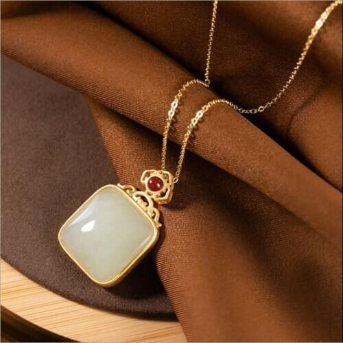 New S925 pure silver natural stone pendant high quality temperament ladies models clavicle chain sets womens pendant necklace