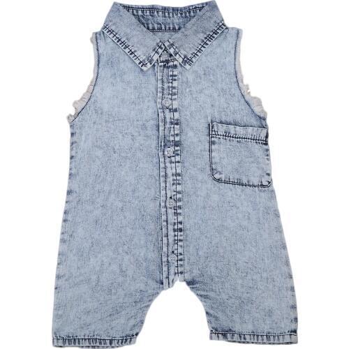 0-4Y Toddler Kids Baby Boy Sleeveless Turn Down Collar Denim Romper Jumpsuit Outfits Summer Clothes
