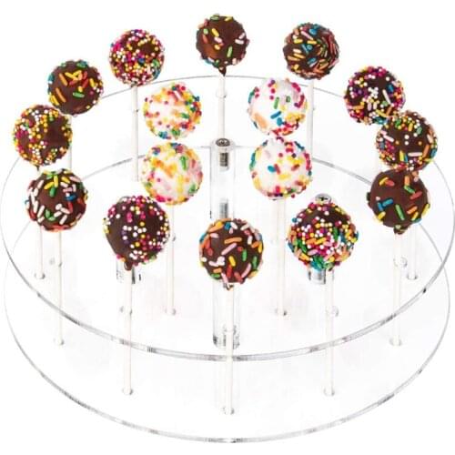 T21D 16 Holes Transparent Round Acrylic Lollipop Holder Stand Candy Clear Display Rack for Wedding Anniversaries Birthday Party