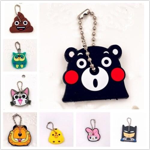 Sale 1PCS Cute Cartoon Keychain Silicone Cat Dog Protective Key Case Cover for Key Control Dust Cap Holder Gift Women Key Chain