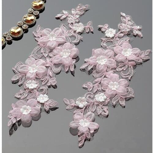 Pink Embroidered Lace Applique Trim For DIY Wedding Dress Shoes Headdress