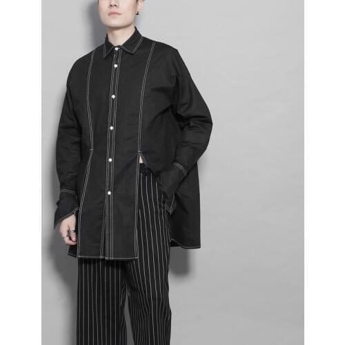 S-6XL!!2020 original spring clothing personality three-dimensional line splicing in the long long-sleeve shirt men loose
