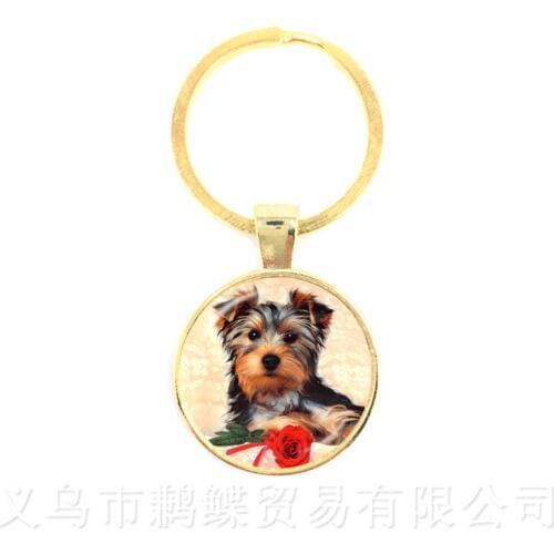Schnauzer Picture Keychains 25mm Round Glass Dome Animal Pattern Series Pendant Dog Lover Creative Gift Handmade Keyring