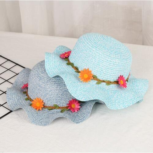 H7444 Girls Sun Hat Korean Summer Beach Sunscreen Baby Cap Children Outdoor Travel Holiday Breathable Anti-ultraviolet Kids Caps