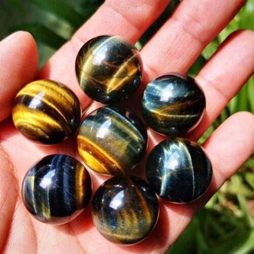 Blue Tiger Eye Jasper Quartz Ball Natural Carving Sphere 30mm Stones Gift Ball Stand Crafts Appox Reiki T2A7
