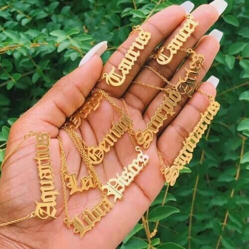 Old English Necklace 12 Constellation Stainless Steel Birthday Gifts For Women Men Vintage Pendant Jewelry Leo Sagittarius