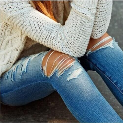 Street Harajuku womens Jeans Fashion Ripped Mid Waist Sexy Zipper Tight Casual Fashion Ladies Jeans